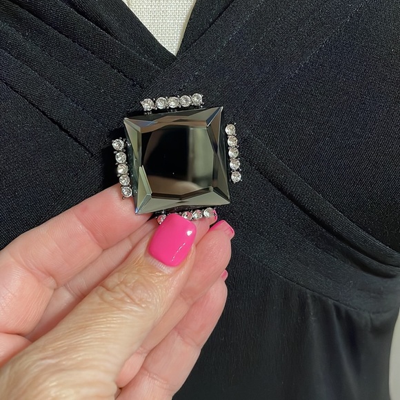 Guess jean cocktail black halter back tie dress, bustier with mirror pin sz L jr - Picture 3 of 14